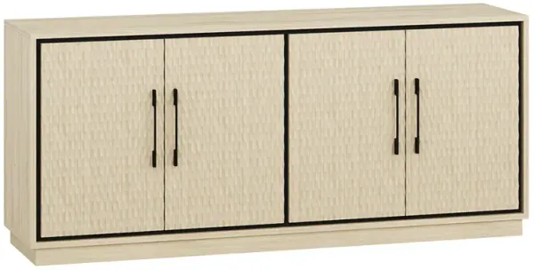 BELLEZE 65-Inch Embossed Buffet Cabinet with Storage, Mid Century Modern Sideboard Large Buffet Console Table for Dining Room, Kitchen, and Living Room (White Lotus)