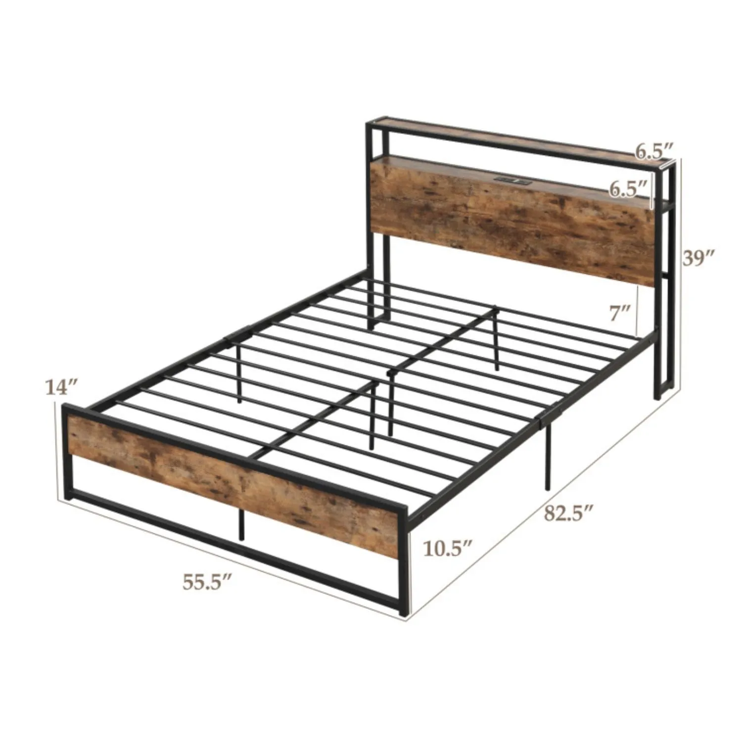 Hivvago Bed Frame with 2-Tier Storage Headboard and Charging Station