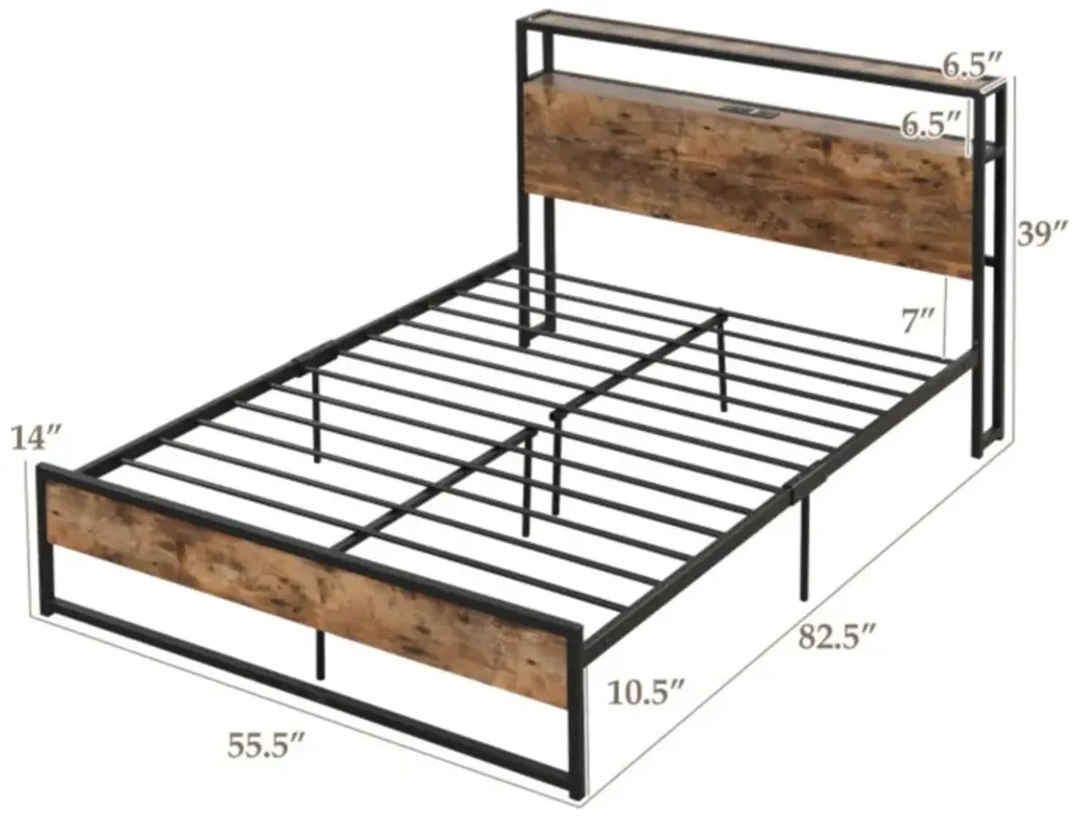 Hivvago Bed Frame with 2-Tier Storage Headboard and Charging Station