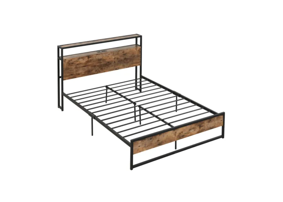 Hivvago Bed Frame with 2-Tier Storage Headboard and Charging Station