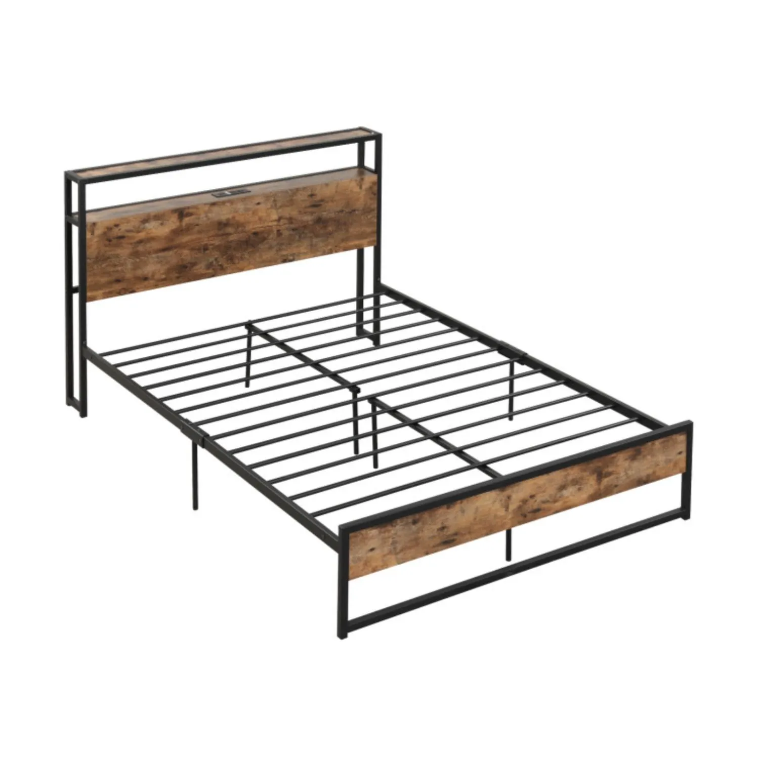 Hivvago Bed Frame with 2-Tier Storage Headboard and Charging Station