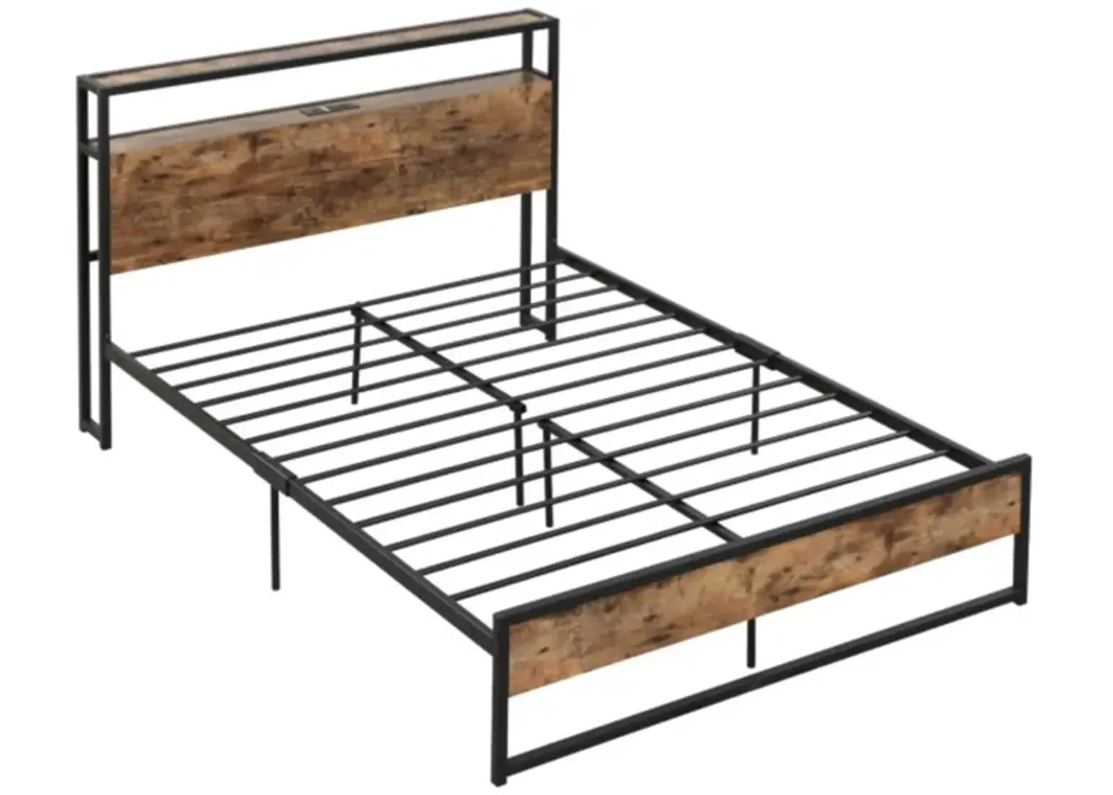 Hivvago Bed Frame with 2-Tier Storage Headboard and Charging Station