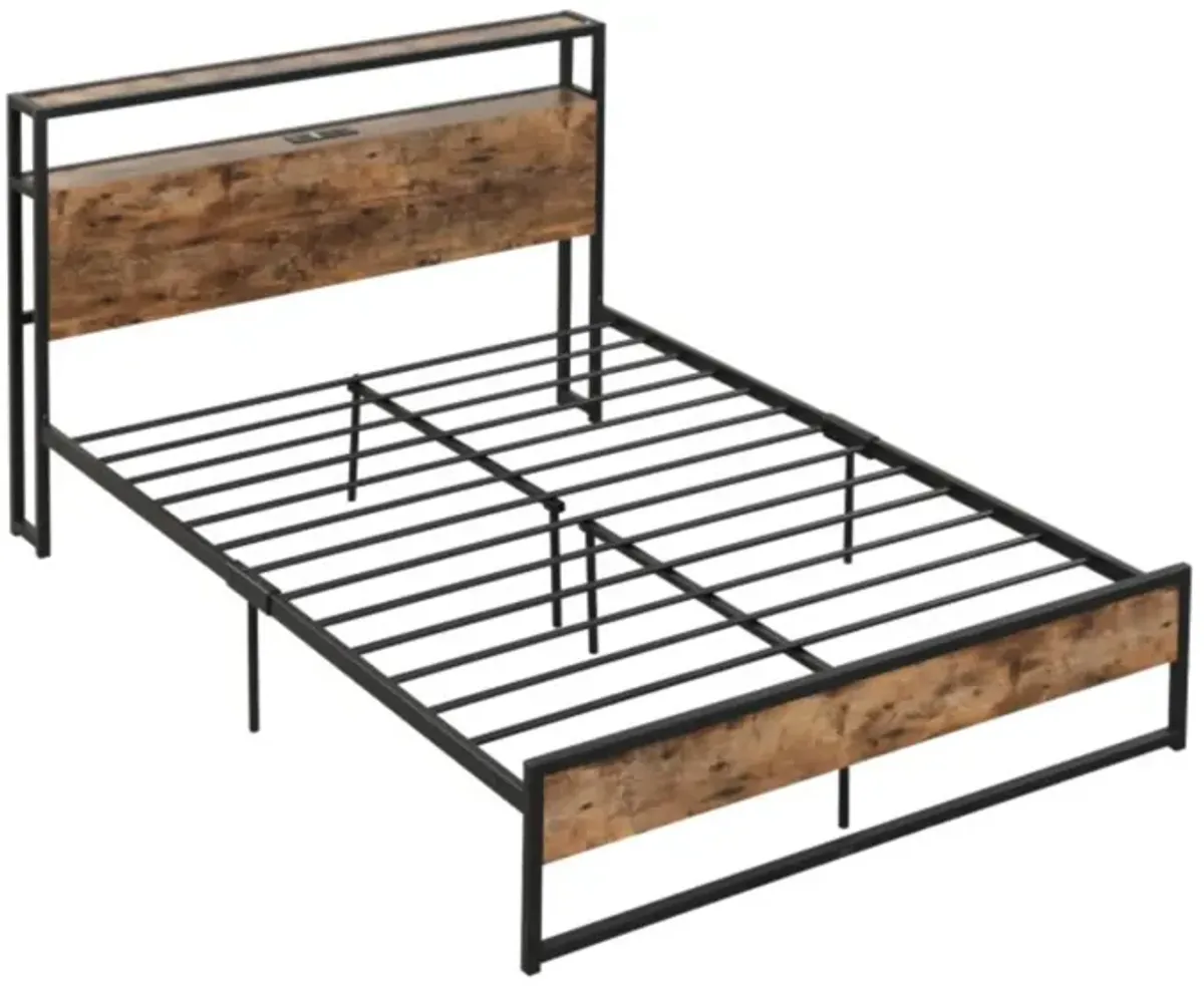 Hivvago Bed Frame with 2-Tier Storage Headboard and Charging Station