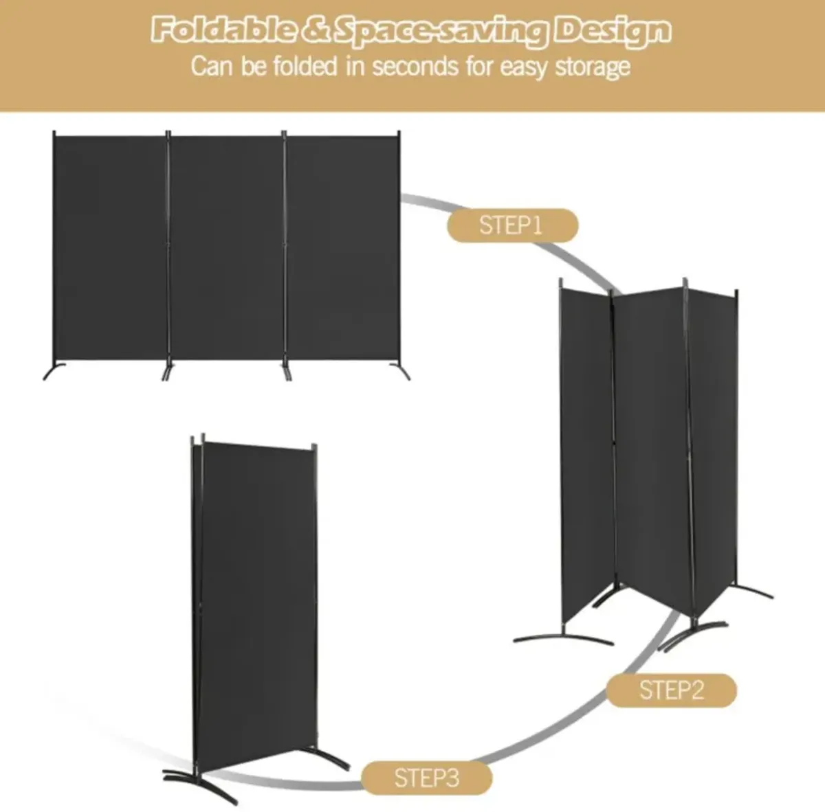 Hivvago 3-Panel Room Divider Folding Privacy Partition Screen for Office Room