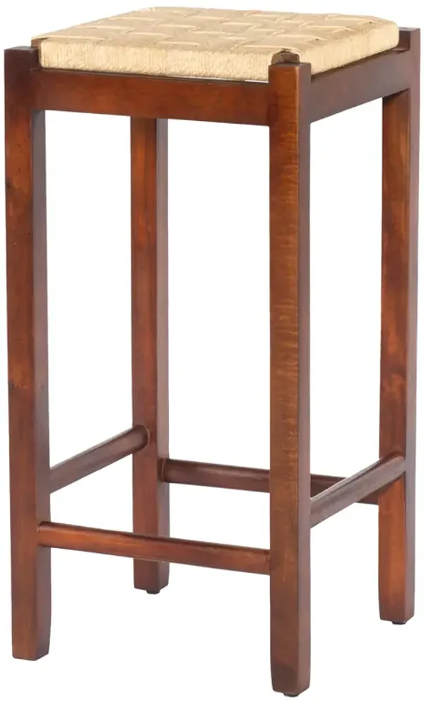 32 Inch Mango Wood Barstool with Rope Weaved Seat, Brown-Benzara