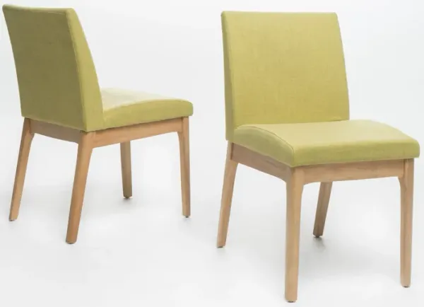 Dining Chair Set of 2, Modern Green Padded Back and Seat, Brown Legs - Benzara