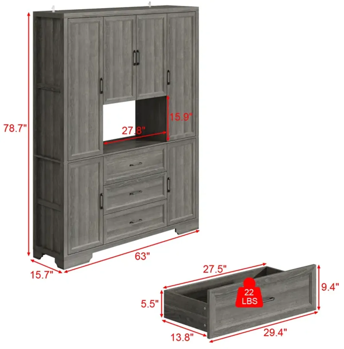 FUFU&GAGA Modern Light Wood Sideboard – 6 Doors, 3 Drawers & Open Shelf, Spacious P2-Grade MDF Dining Room Buffet Cabinet (63" W x 15.7" D x 78.7" H), Light Wood