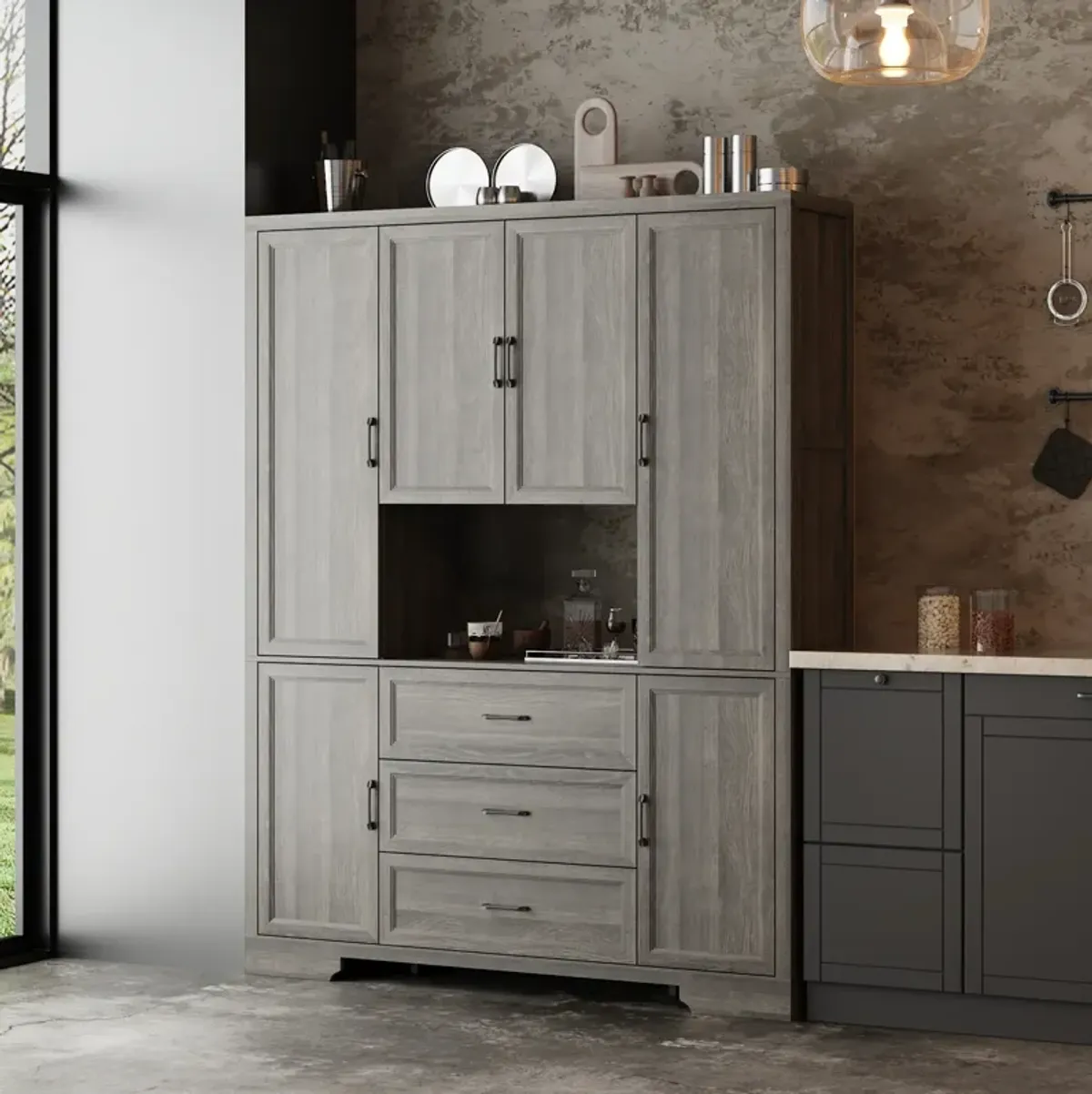 FUFU&GAGA Modern Light Wood Sideboard – 6 Doors, 3 Drawers & Open Shelf, Spacious P2-Grade MDF Dining Room Buffet Cabinet (63" W x 15.7" D x 78.7" H), Light Wood