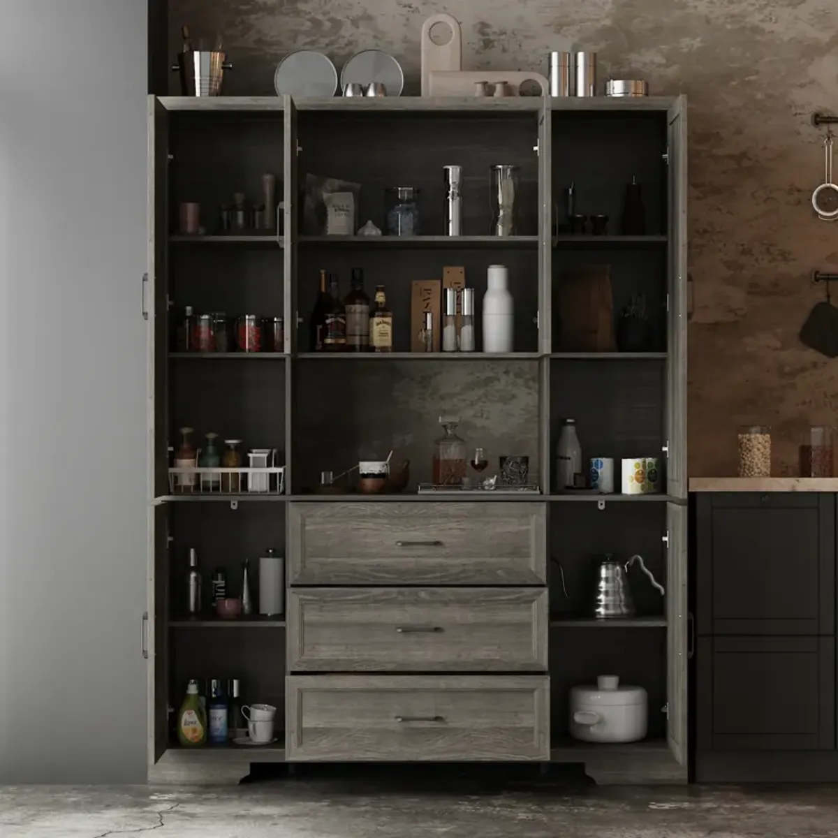 FUFU&GAGA Modern Light Wood Sideboard – 6 Doors, 3 Drawers & Open Shelf, Spacious P2-Grade MDF Dining Room Buffet Cabinet (63" W x 15.7" D x 78.7" H), Light Wood