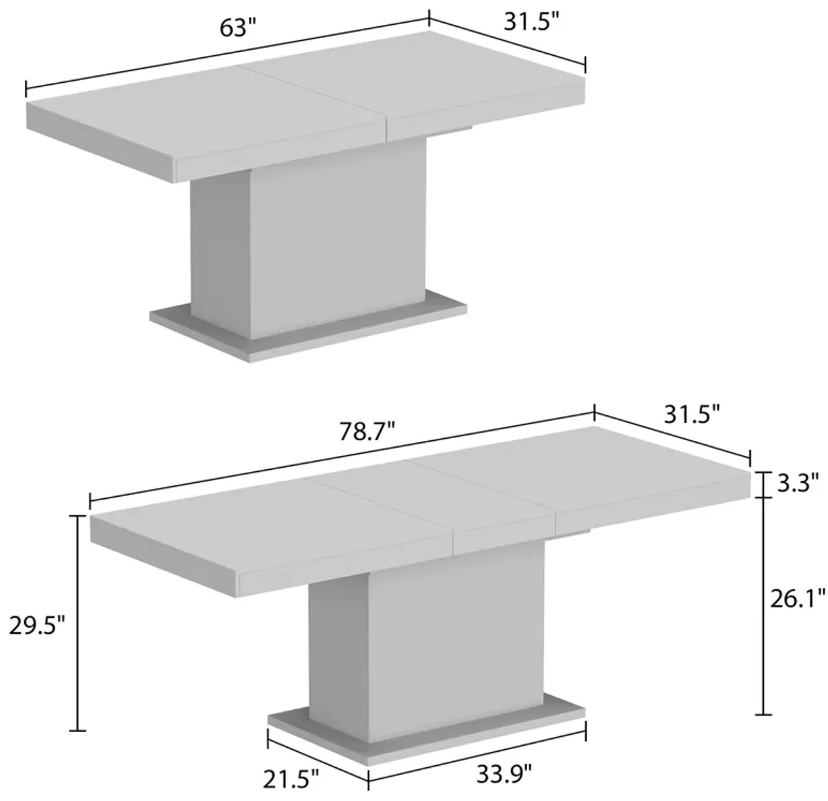 63- 78.7 in. Adjustable Width, Rectangle Wooden Grain Top & White Bottom, Home Office Desk, Computer Desk, Writing Desk