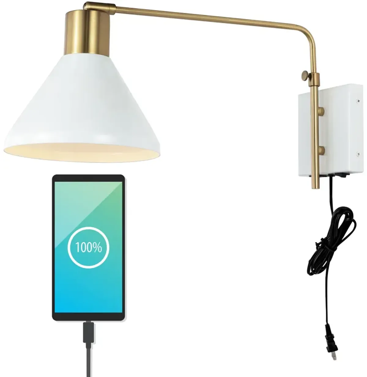 Max Swing Arm Modern Midcentury Iron USB Charging Port LED Sconce