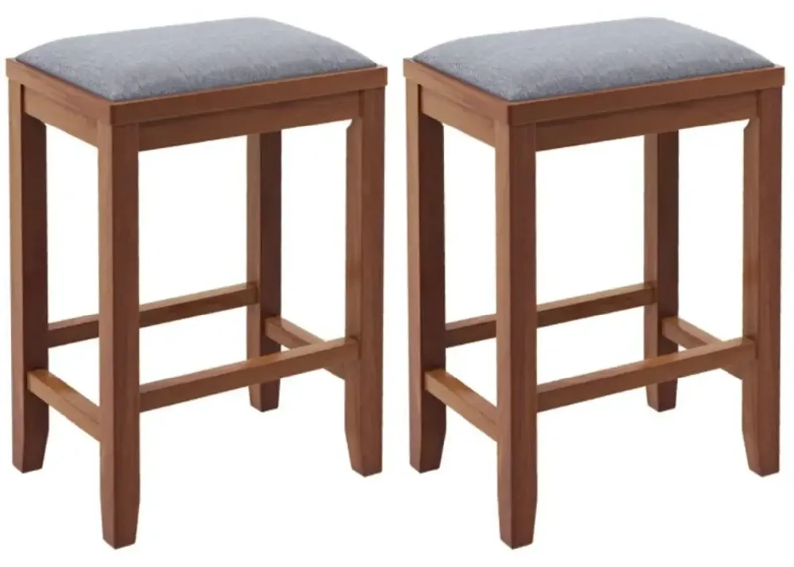 Hivvago 2 Pieces 25 Inch Upholstered Bar Stool Set with Solid Rubber Wood Frame and Footrest