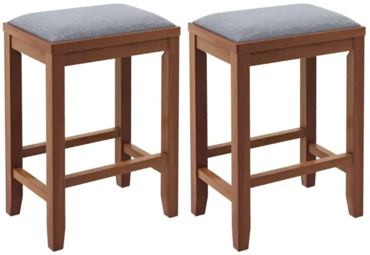 Hivvago 2 Pieces 25 Inch Upholstered Bar Stool Set with Solid Rubber Wood Frame and Footrest