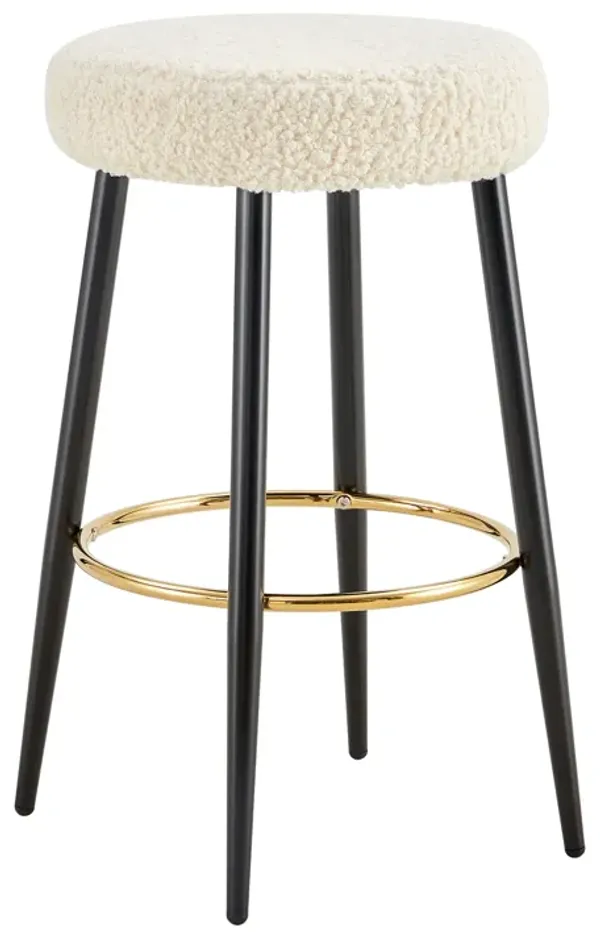 Set of 2 Counter Height Bar Stools,  PU Upholstered Stools with Golden Footrest for Kitchen Island & Balcony