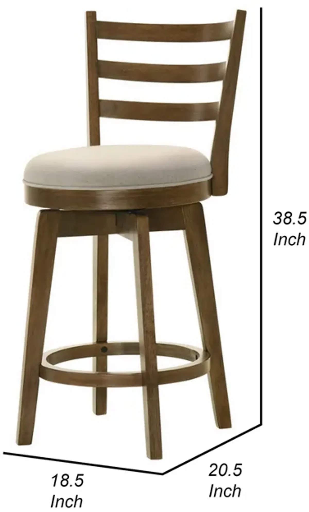 Fila 26 Inch Counter Height Swivel Stool Chair, Padded Seat, Brown - Benzara