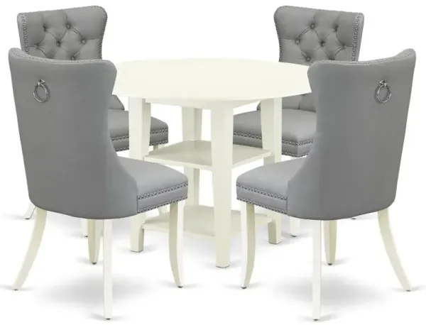 5 Piece Kitchen Set Consists of a Round Dining Table with Dropleaf & Shelves