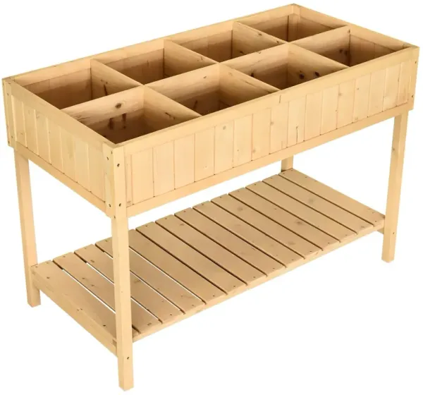 FarmHome 8-Grid Fir Wooden Raised Garden Planter Box for Outdoor Gardening