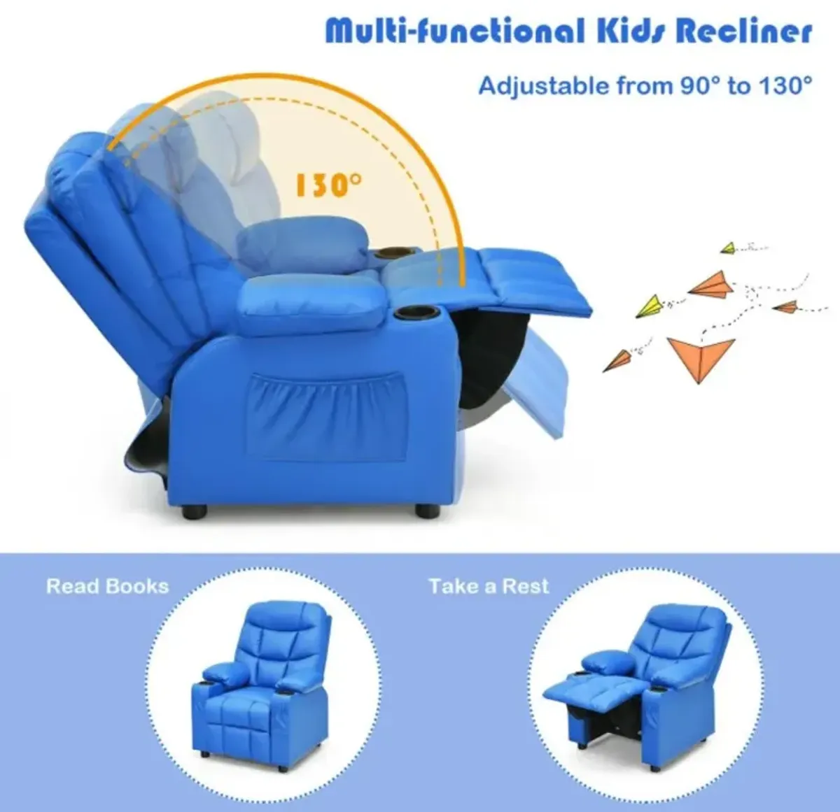 Hivvago Kids Recliner Chair with Cup Holder and Footrest for Children