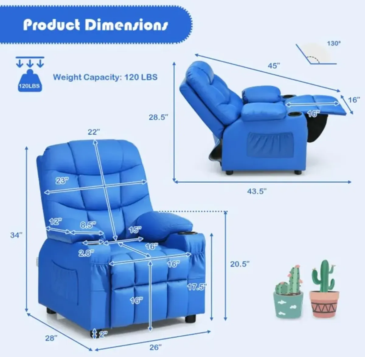 Hivvago Kids Recliner Chair with Cup Holder and Footrest for Children