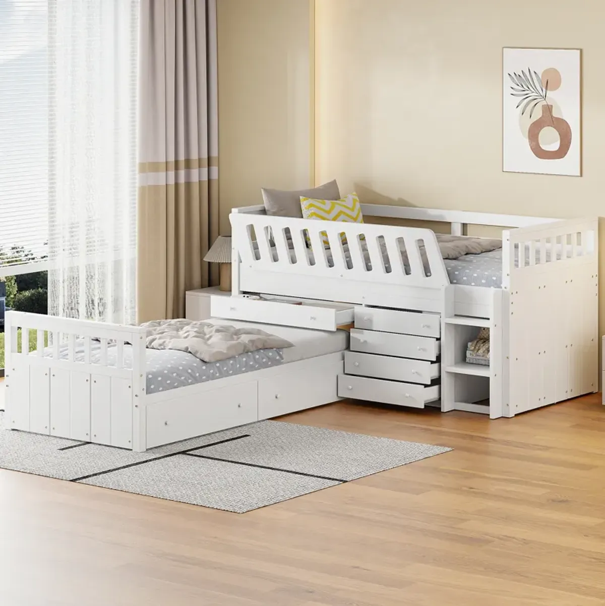 Merax L-shaped Loft Bed  with Platform Bed