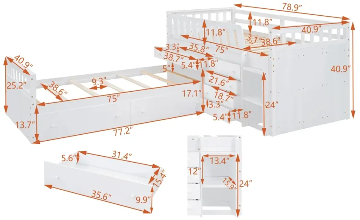 Merax L-shaped Loft Bed  with Platform Bed