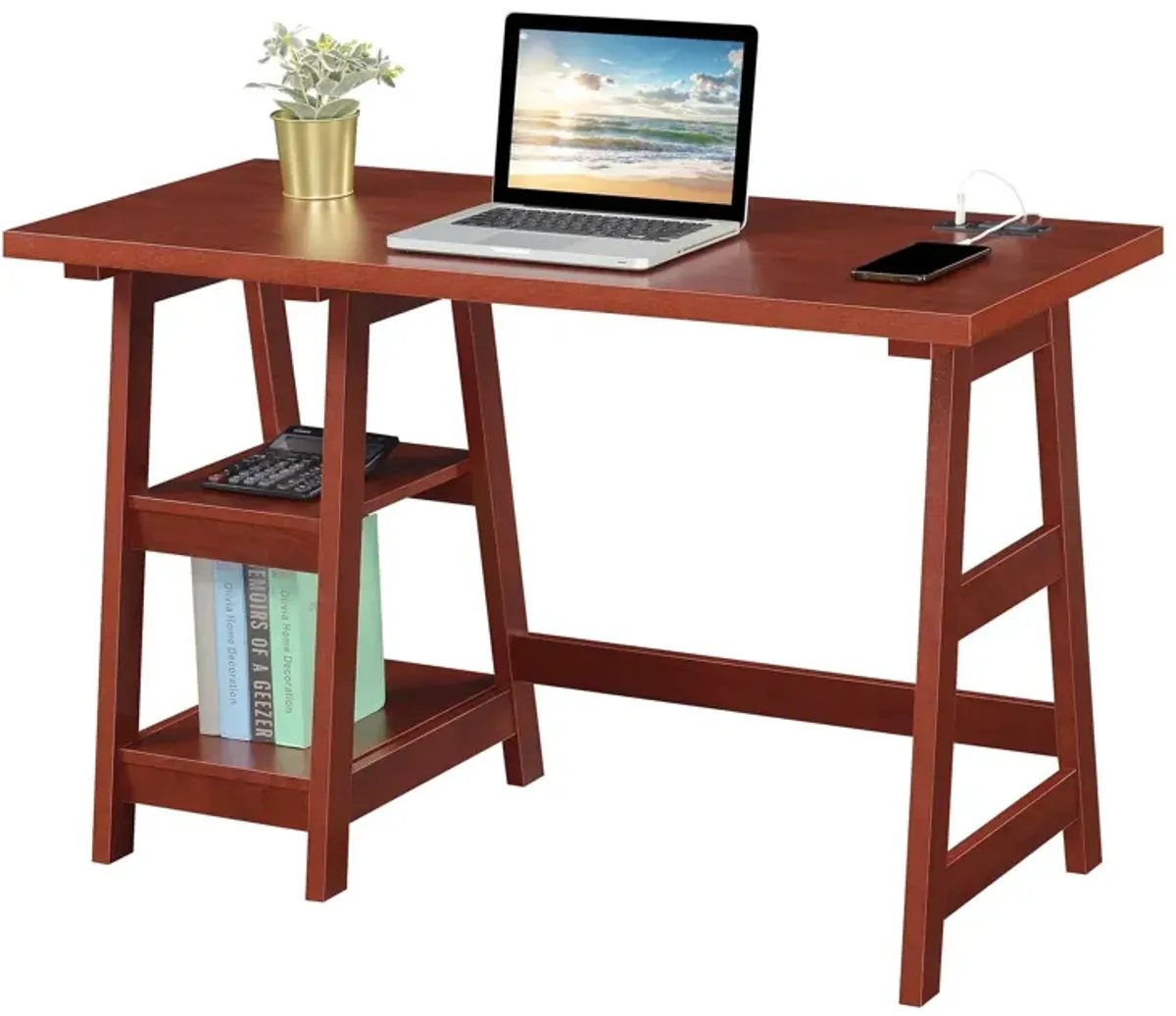 Convenience Concepts Designs2Go Trestle Desk with Charging Station and Shelves