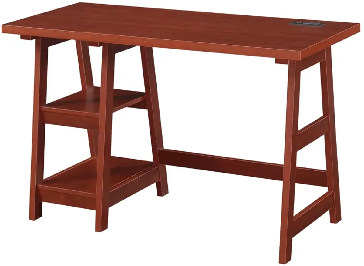 Convenience Concepts Designs2Go Trestle Desk with Charging Station and Shelves