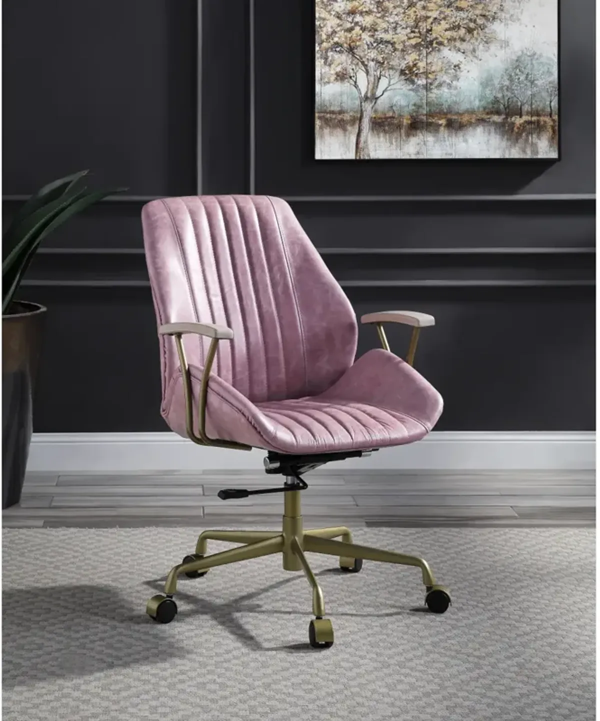 Hamilton Office Chair In Pink Top Grain Leather Of