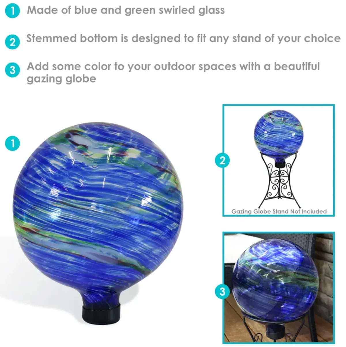 Sunnydaze Northern Lights Glass Gazing Globe - 10 in - 2-Pack 