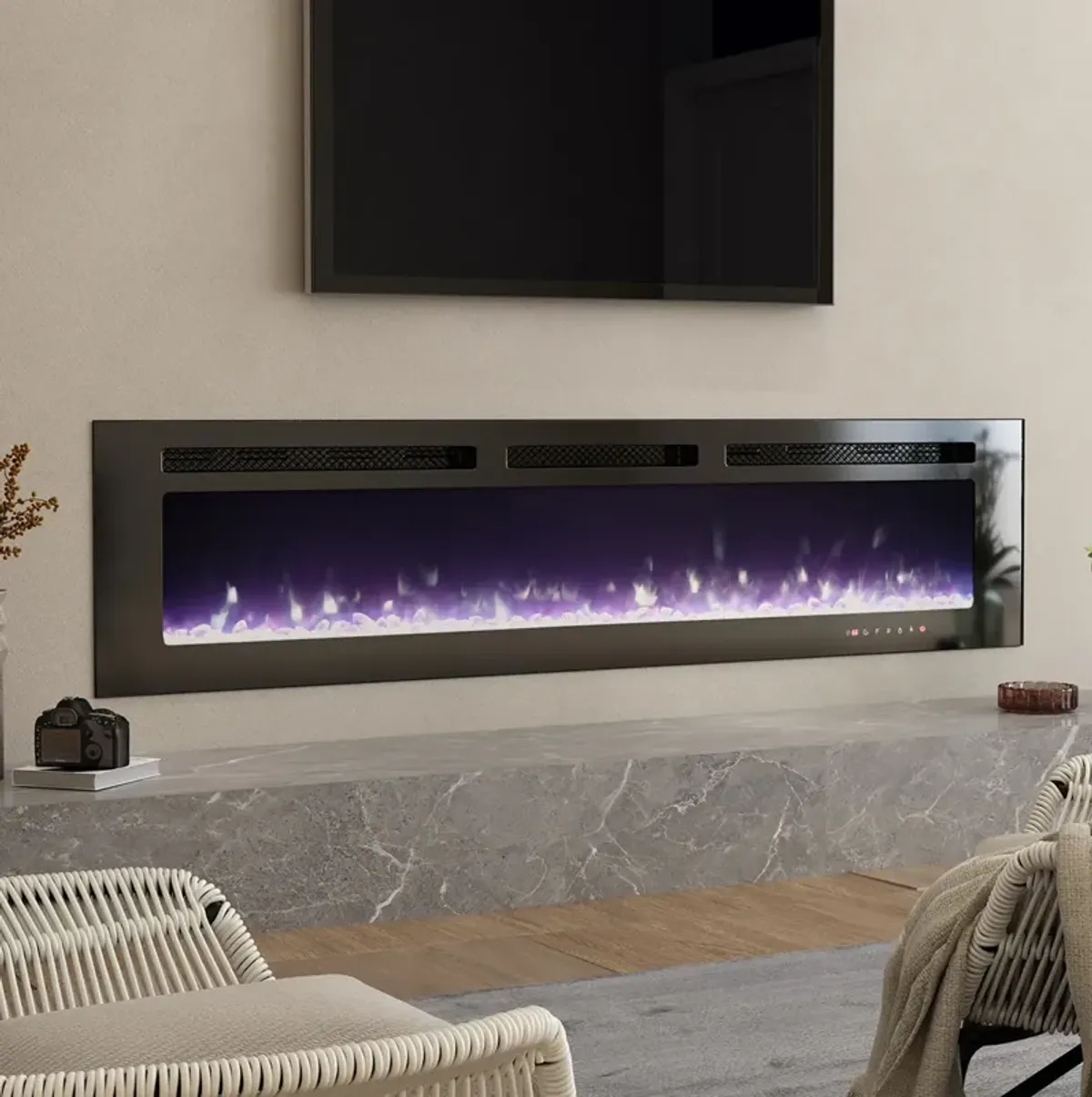 MONDAWE 72" Recessed Wall-Mounted Electric Fireplace 5000 BTU Heater with Remote Control