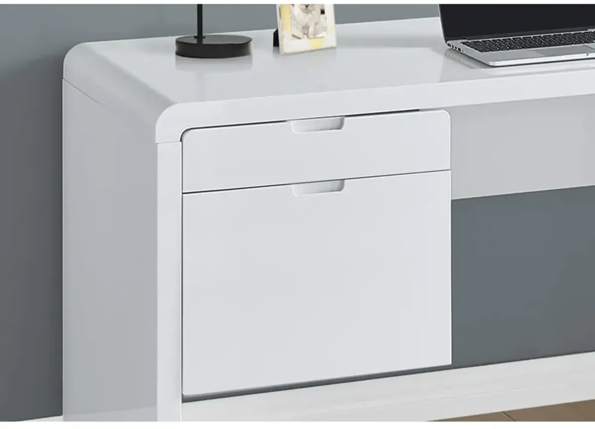 Monarch Specialties Computer Desk, Home Office, Laptop, Left, Right Set-Up, Storage Drawers, 60"L, Work, Laminate, Glossy White, Contemporary, Modern