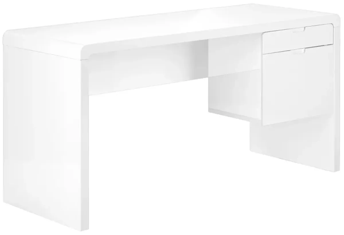 Monarch Specialties Computer Desk, Home Office, Laptop, Left, Right Set-Up, Storage Drawers, 60"L, Work, Laminate, Glossy White, Contemporary, Modern