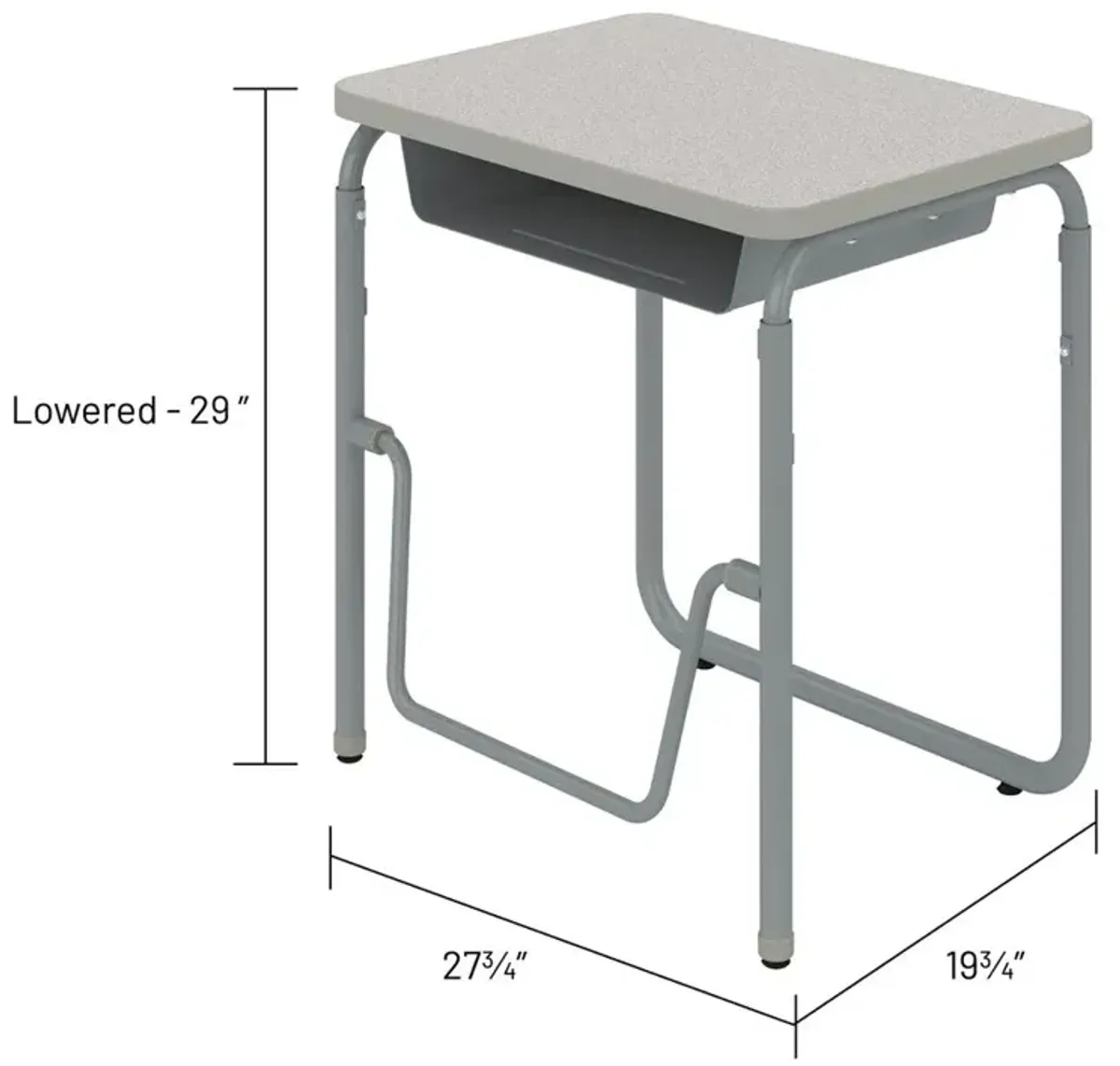 AlphaBetter® 2.0 Height – Adjustable Student Desk with Book Box and Pendulum Bar 29"-43” - Gray