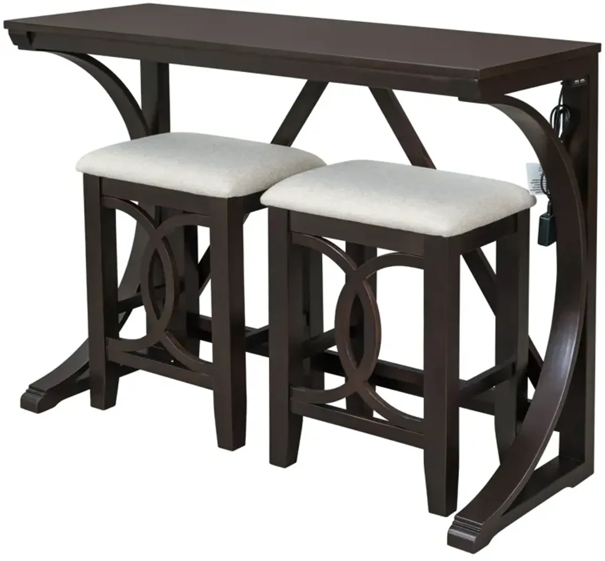 Farmhouse 3-Piece Counter Height Dining Table Set With USB Port And Upholstered Stools