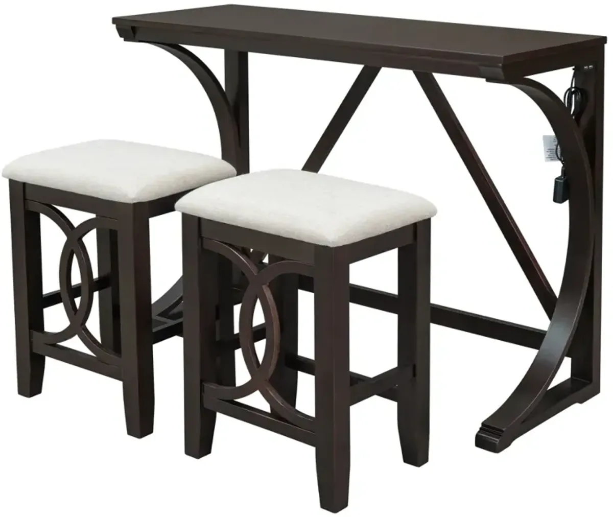 Farmhouse 3-Piece Counter Height Dining Table Set With USB Port And Upholstered Stools