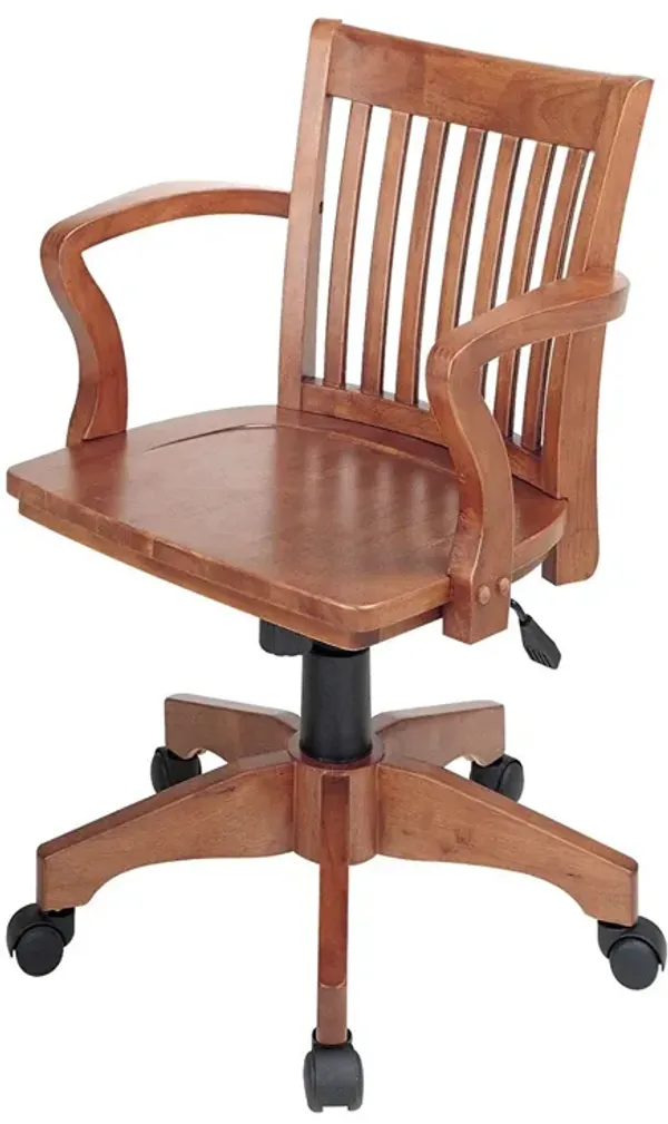 Classic Wooden Bankers Chair with Wood Seat and Arms for Office or Study