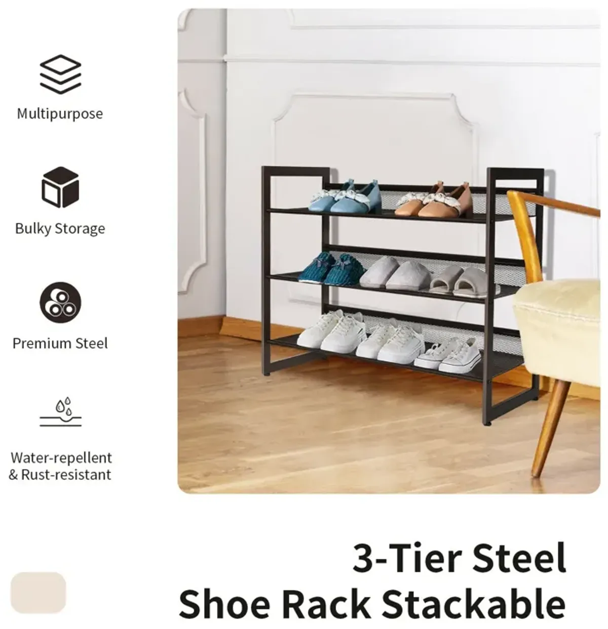 Flat and Slant Metal Shoe Rack for Entryway Hallway