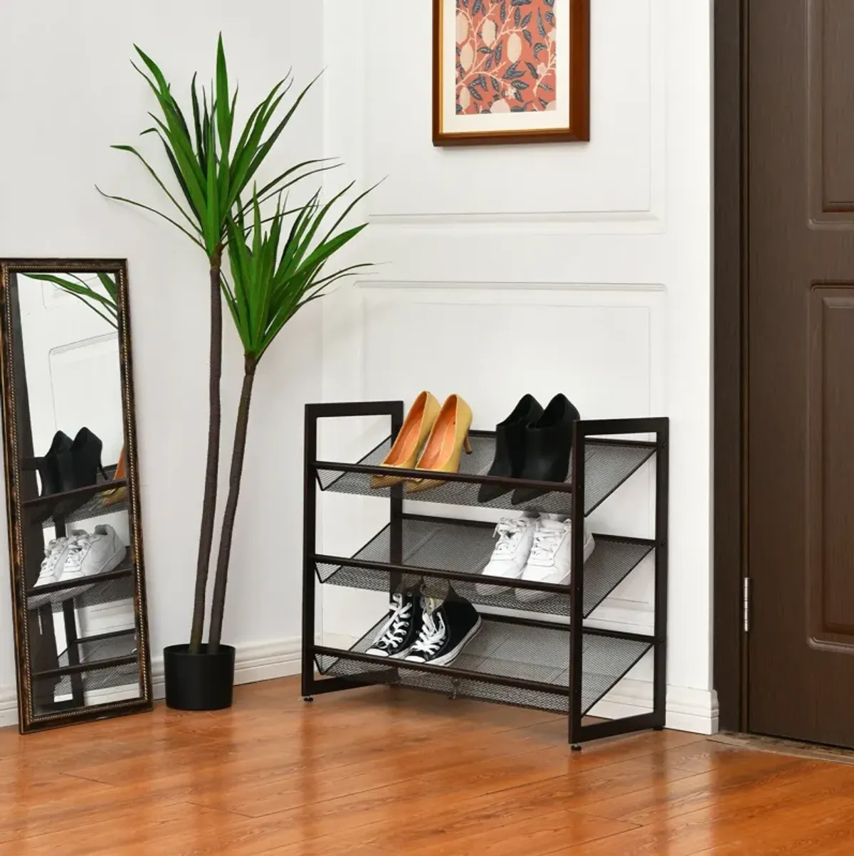 Flat and Slant Metal Shoe Rack for Entryway Hallway