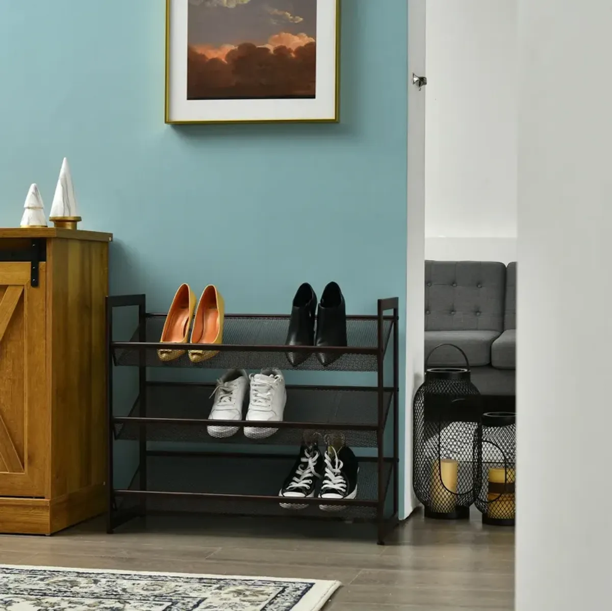 Flat and Slant Metal Shoe Rack for Entryway Hallway