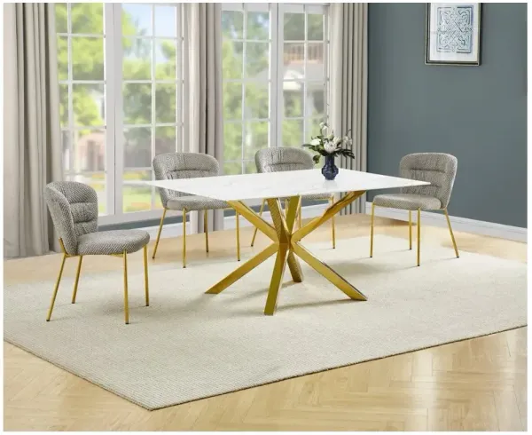 Best Quality Furniture Rectangle White Marble Wrap Glass Dining Table With 4 Grey Side Chairs