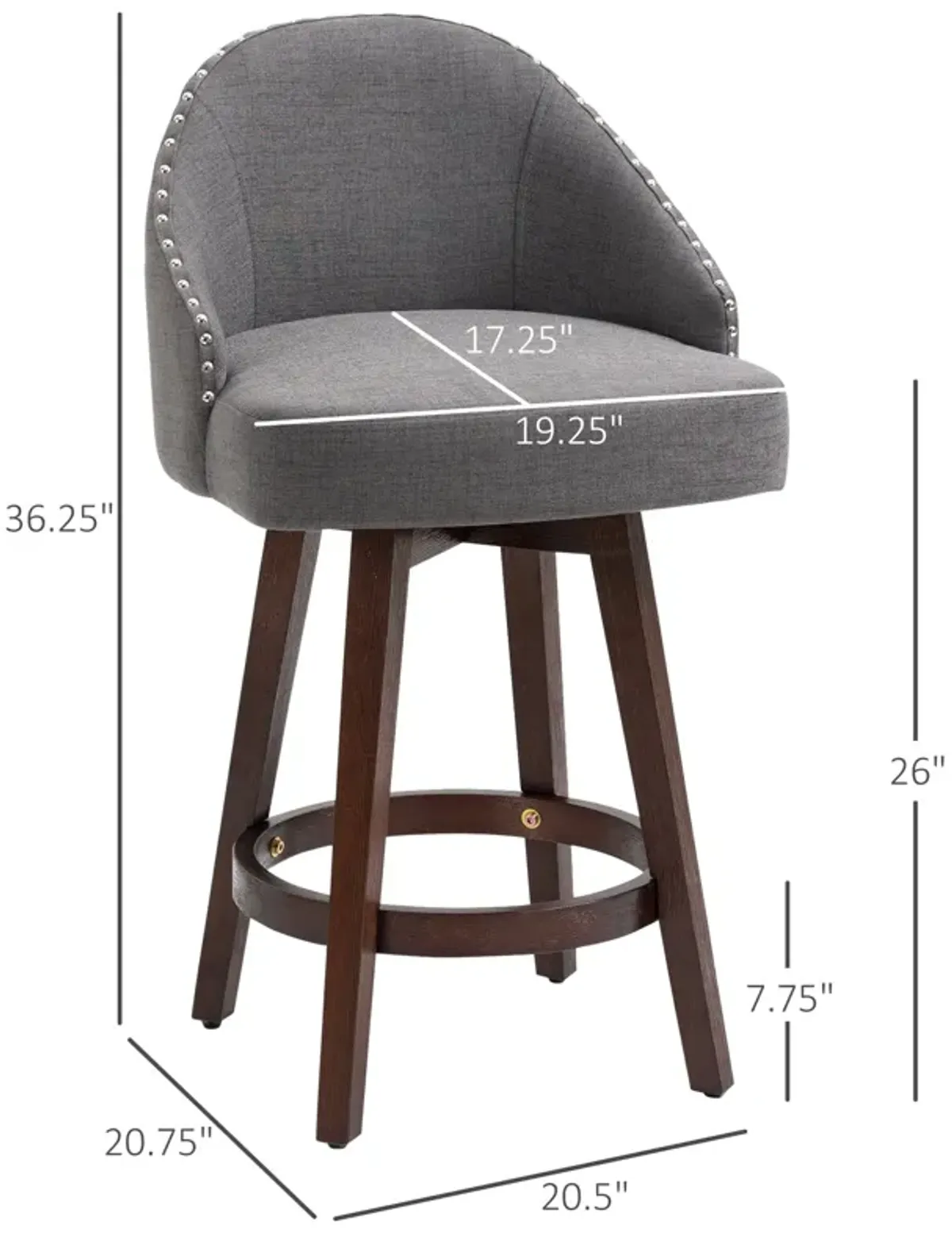 Dark Gray Dining Stools: 26" Linen Fabric Counter-Height Bar Stools