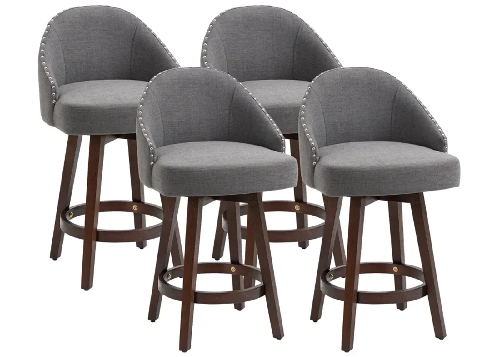 Dark Gray Dining Stools: 26" Linen Fabric Counter-Height Bar Stools