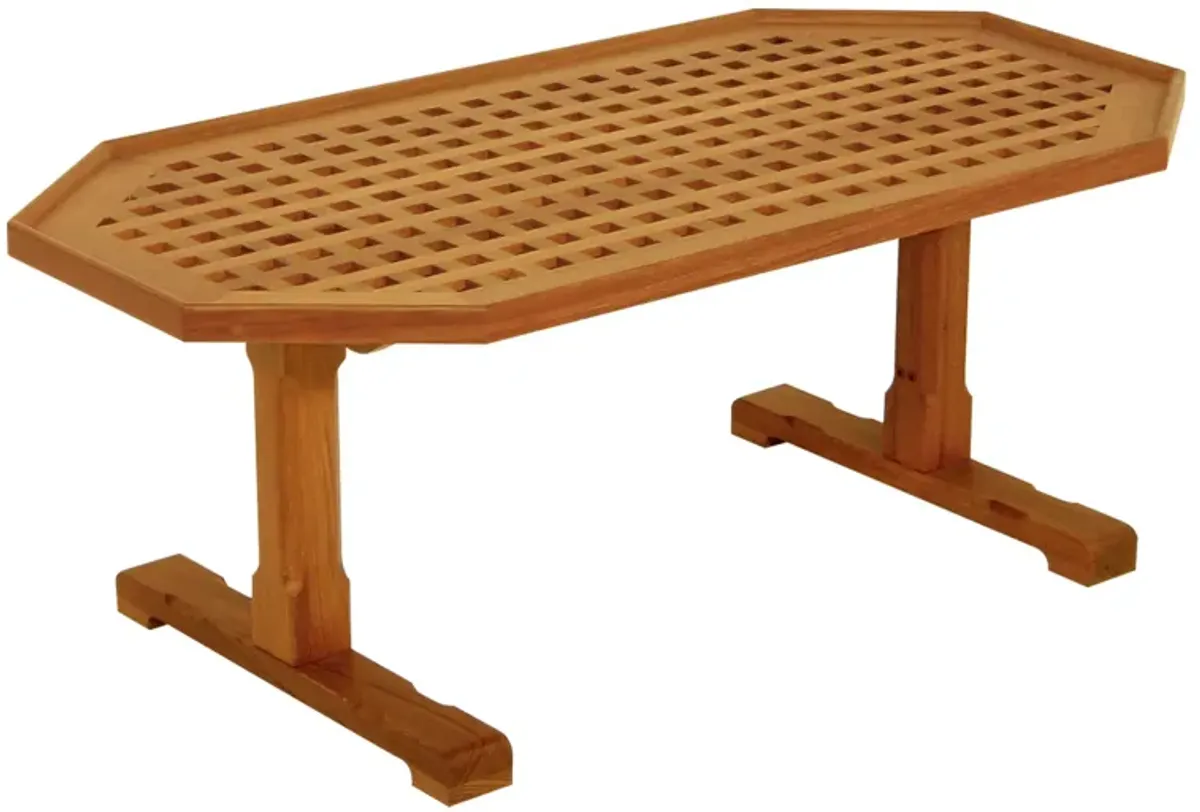 19 Brown Solid Teak Wood Hexagonal Coffee Table