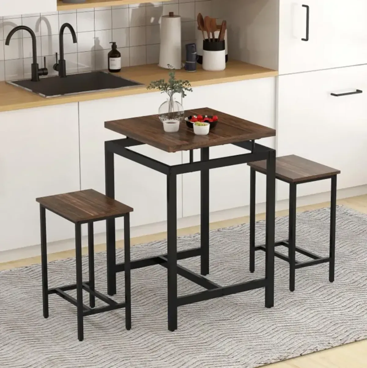 Hivvago 3 Pieces Pub Dining Table Set with Floating Tabletop and Footrest