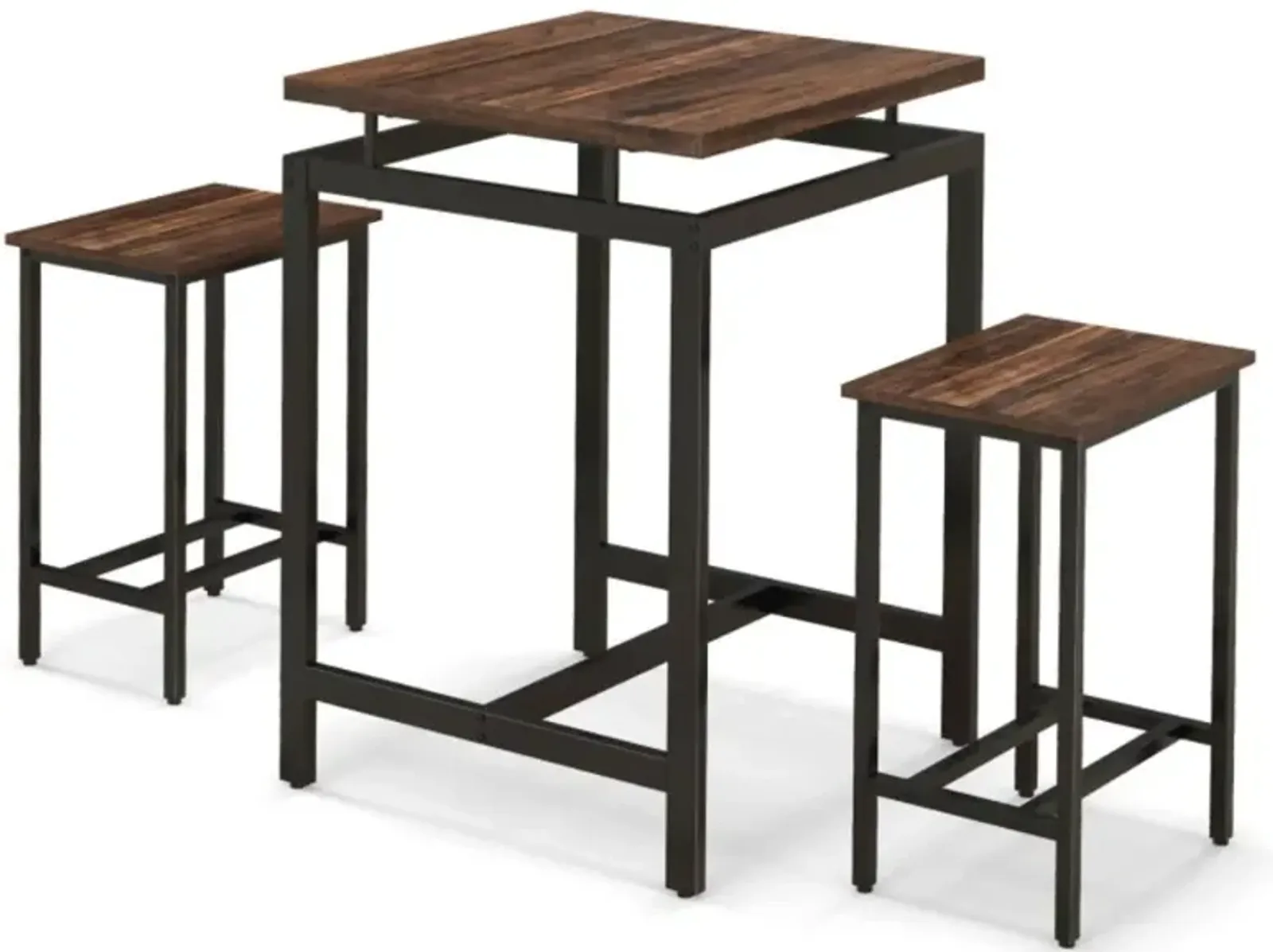 Hivvago 3 Pieces Pub Dining Table Set with Floating Tabletop and Footrest