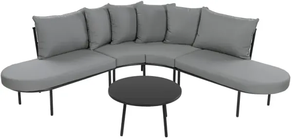 Whisen Half-Moon Patio Sofa Set with Coffee Table, 6-Person All-Weather Iron Frame & Cushions for Outdoor/Indoor Use
