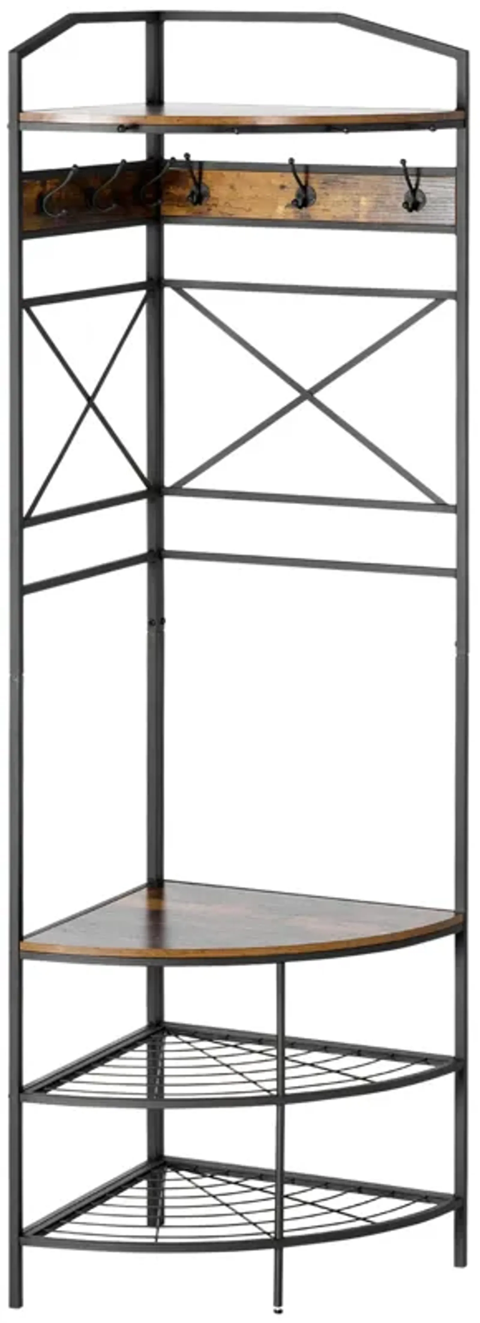 Rustic Brown Corner Organizer: Industrial Hall Tree with Shoe Bench