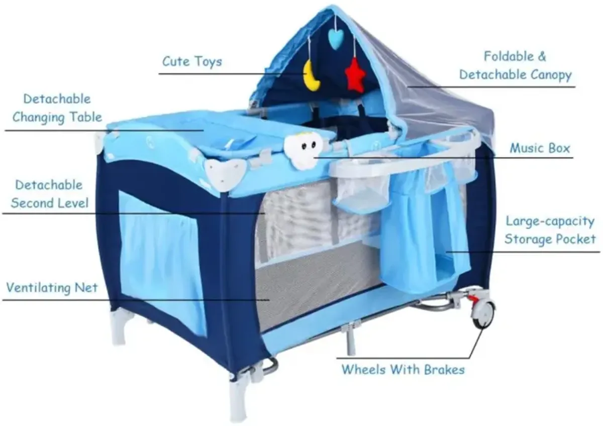 Hivvago Foldable Baby Crib Playpen with Mosquito Net and Bag