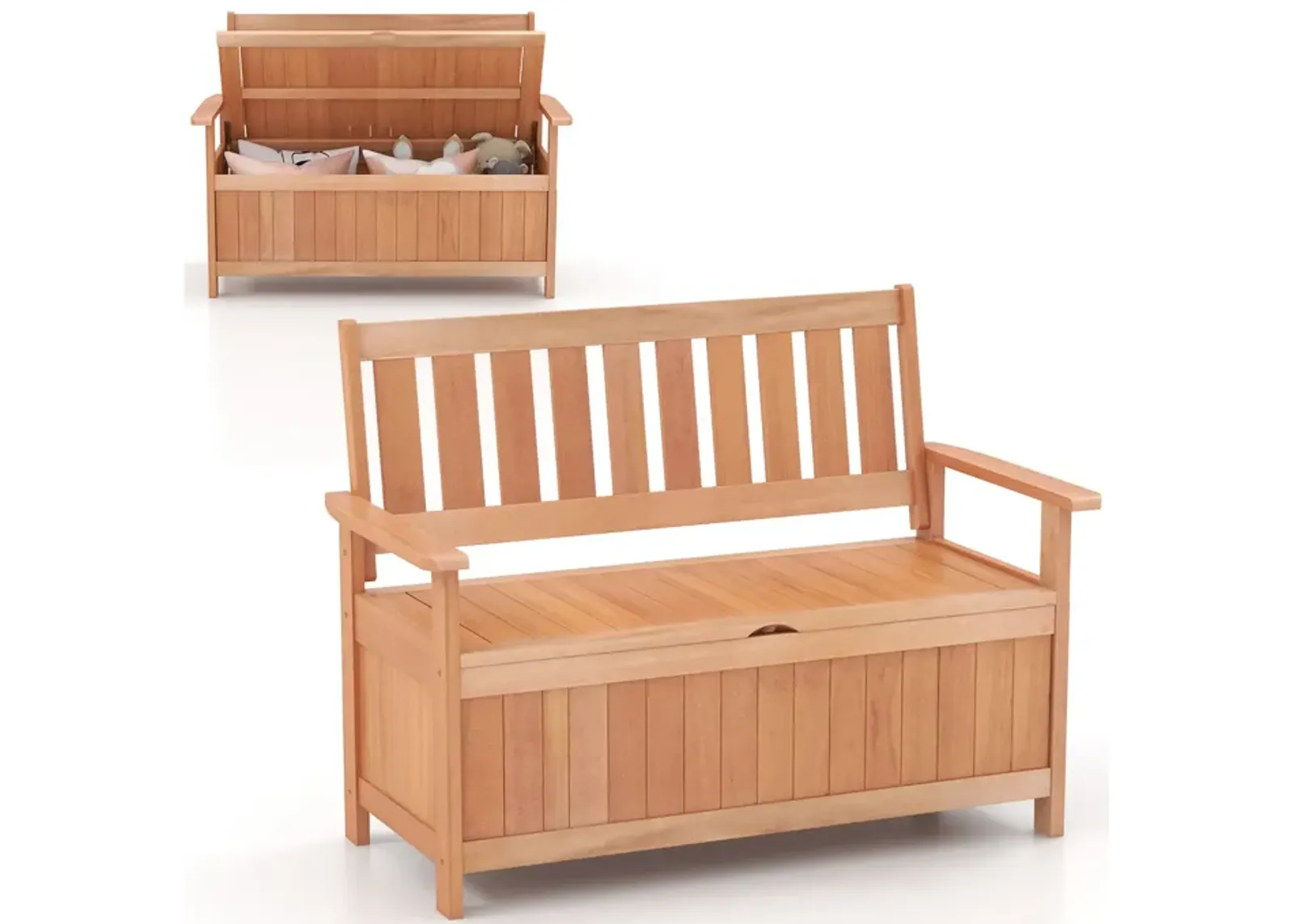 48 Inch Patio Wood Storage Bench with Slatted Backrest