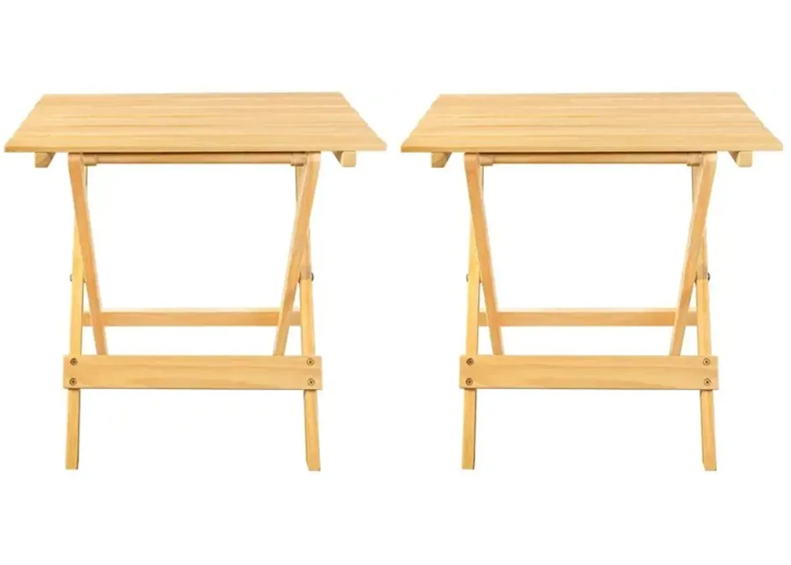 Portable Solid Wood Folding Side Table 2-Piece Set - Natural